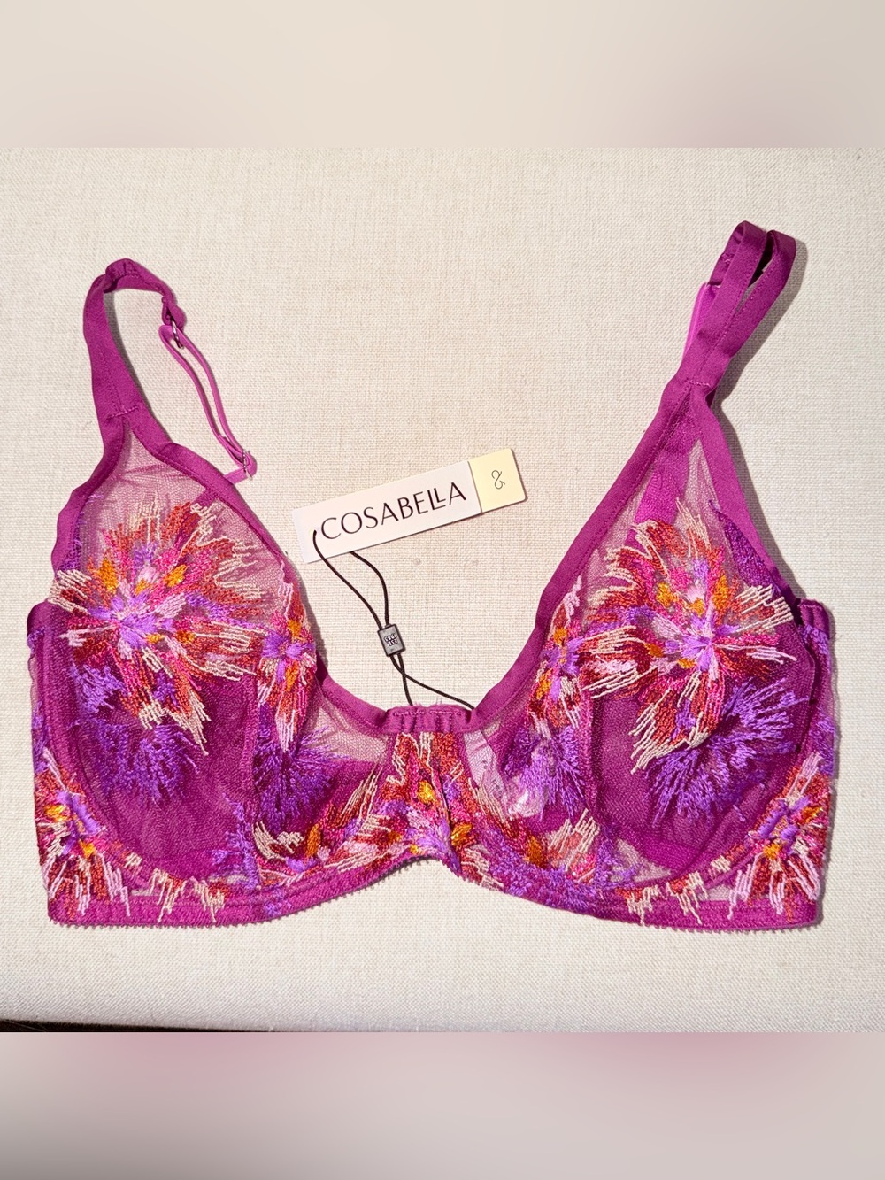Cosabella Maasai Purple Floral Lace Underwire‎ Bralette. 34D